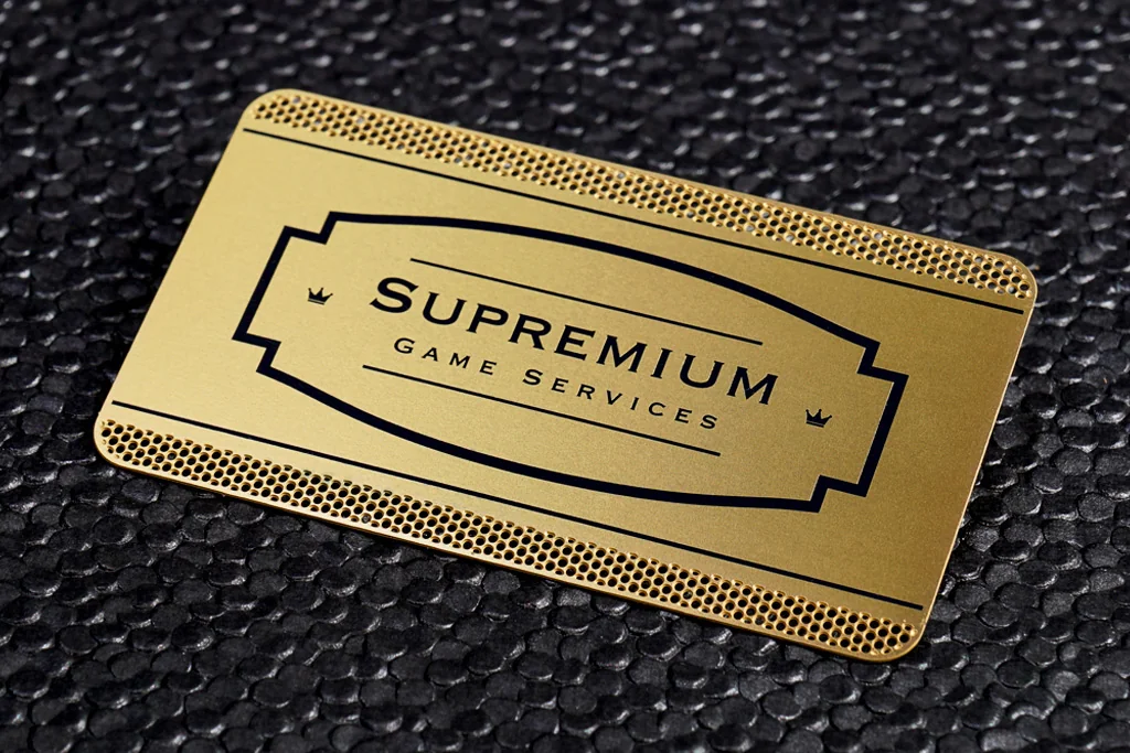 Product design example: Gold-Tone Brass Finish card with sample brand artwork