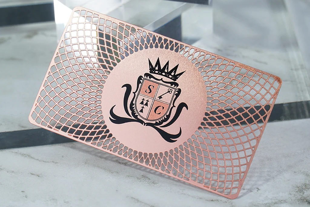 Product design example: Rose Gold Finish card with sample brand artwork